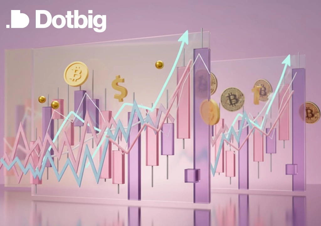DotBig financial chart with rising trends and digital coins illustrating market growth